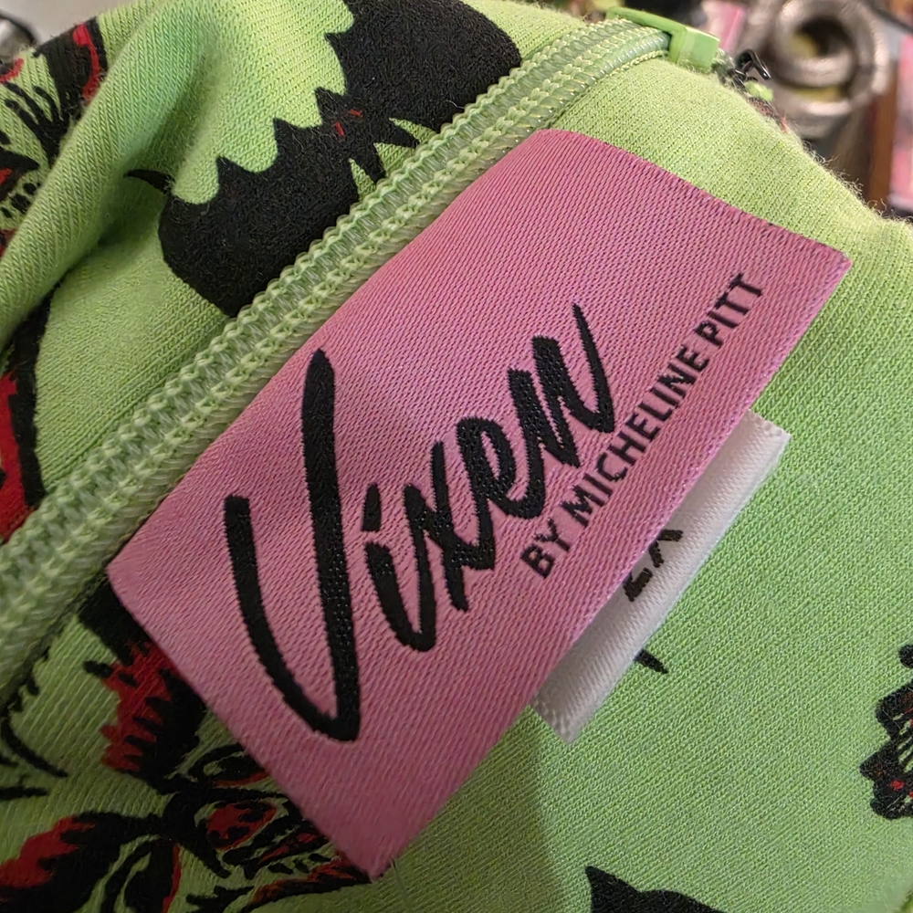 Vixen by Micheline Pitt Lime Green Gothic Print Midi Dress - Picture 4 of 7